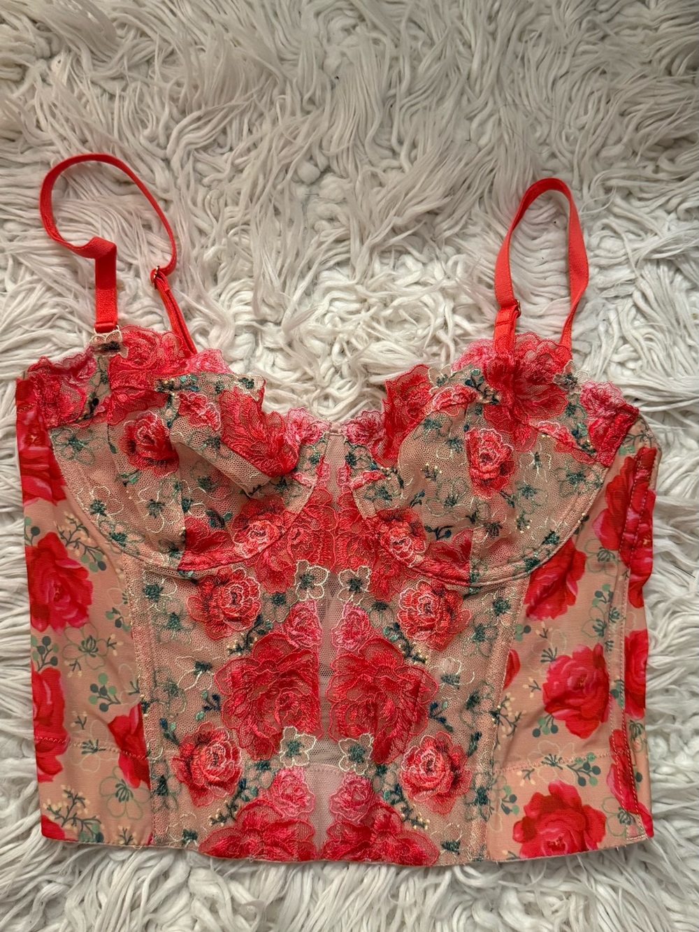 Red Floral Lace Bustier Top - Women's Red Lace Camisole
